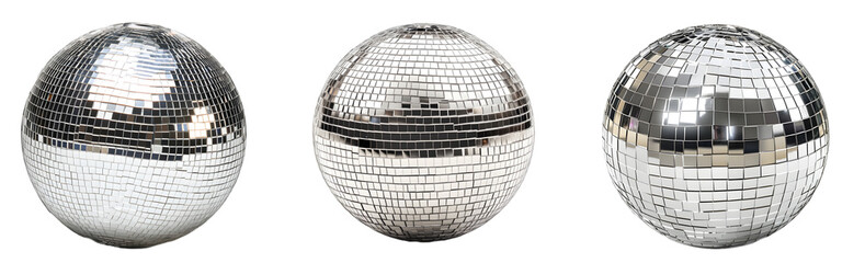 Disco Mirror Balls Isolated on White Background, Transparent PNG, Cut Out for Party Design