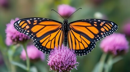 Naklejka premium Monarch butterfly on thistle