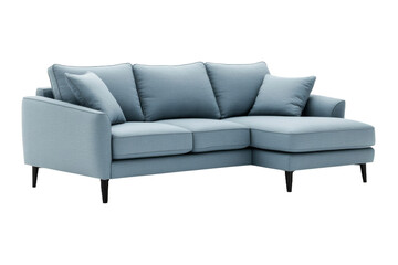 Contemporary light blue sectional sofa with cushions isolated on transparent background (PNG)