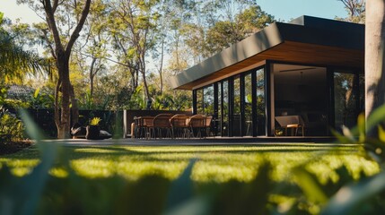 Obraz premium Modern house with clean lines bathed in natural light, blending simplicity and elegance. 