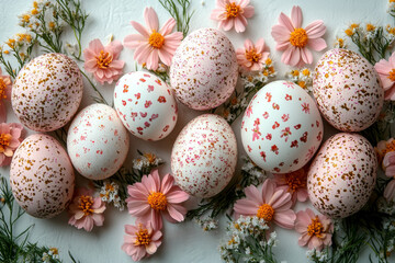 Obraz premium Floral Patterned Easter Eggs With Wildflowers