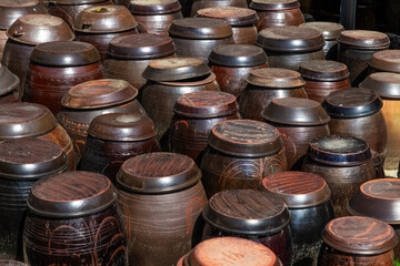 Korean traditional fermentation jars in the Buddhist temple