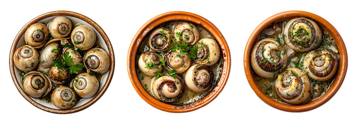 Golbaengi Muchim in Clay Bowls Isolated on White Background, Transparent PNG, Cut Out for Korean Cuisine Design