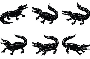 Alligator Silhouette Set. Crocodile icon. Crocodile vector shilhouette bundle