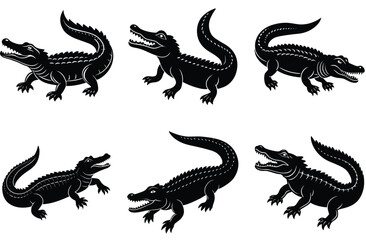 Alligator Silhouette Set. Crocodile icon. Crocodile vector shilhouette bundle
