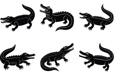 Fototapeta premium Alligator Silhouette Set. Crocodile icon. Crocodile vector shilhouette bundle