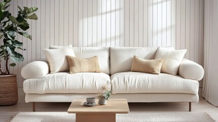 Fototapeta premium Cozy living room sofa arrangement modern home interior design bright environment front view comfort concept