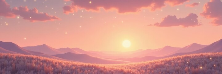 Fototapeta premium Gentle glow of pastel stars on a serene light brown landscape, calming, soothing, pastel sky stars light brown background