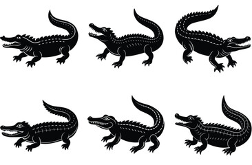 Alligator Silhouette Set. Crocodile icon. Crocodile vector shilhouette bundle