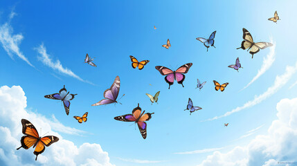 Vibrant Butterflies Soaring Freely Against a Clear Blue Sky Symbolizing Diversity and Acceptance - Zero Discrimination Day