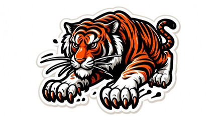 sticker of a tiger preparing to pounce on prey