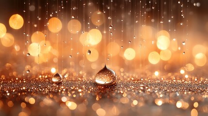 Golden rain droplets on glitter