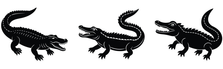 Alligator Silhouette Set. Crocodile icon. Crocodile vector shilhouette bundle