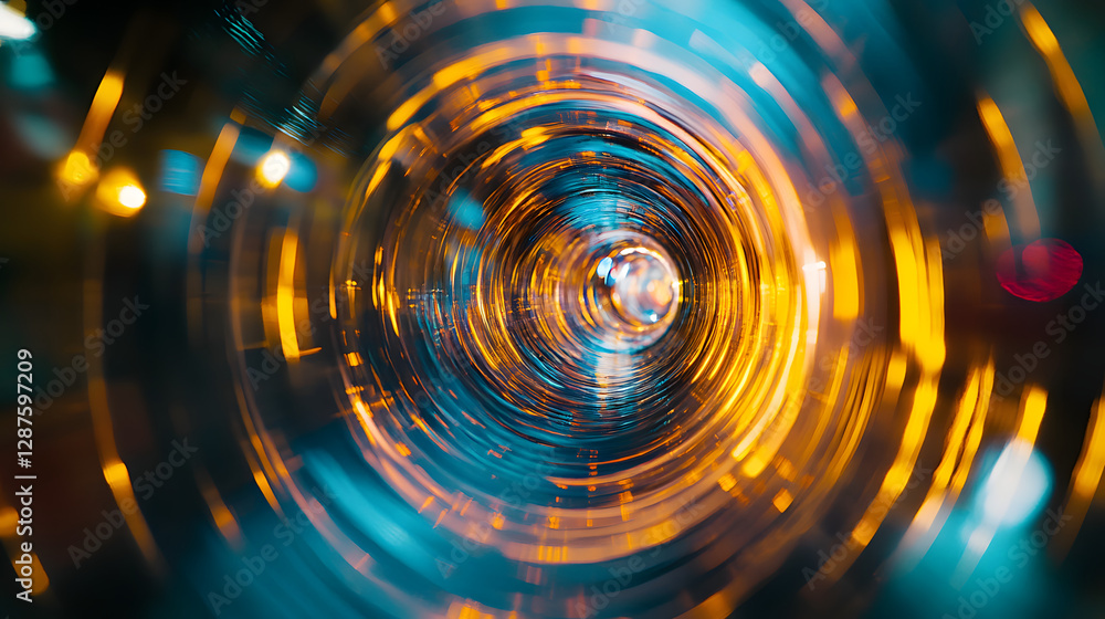 Poster close up of a circular object with detailed texture and pattern on a neutral background