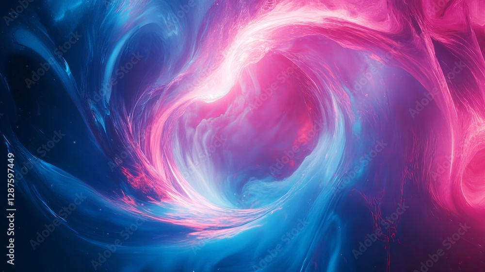 Poster abstract swirl of pink and blue nebula forming a cosmic vortex with vibrant colors and ethereal atmo
