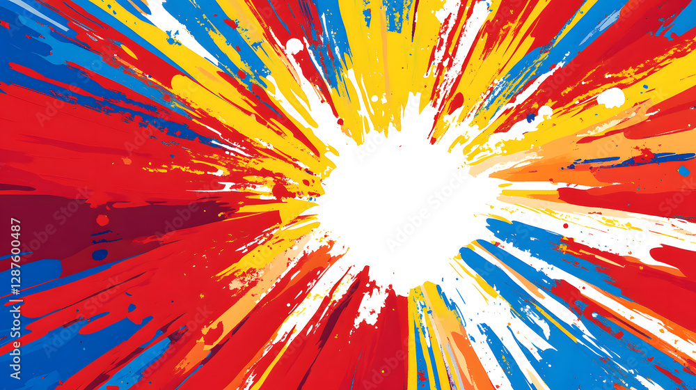 Poster vibrant explosion of colorful paint splatters on a white background creating an artistic abstract pa