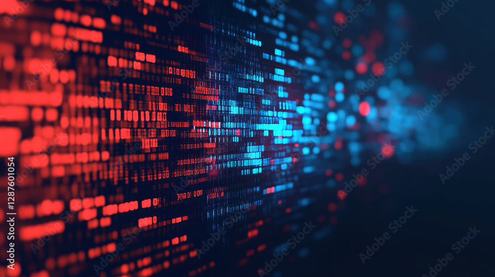 Poster vibrant digital background showcasing red and blue data streams, symbolizing cybernetic malware grow