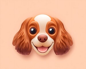 Playful spaniel emoji icon on a light coral background, eye-catching details
