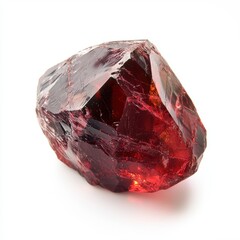 Fiery red polished garnet gemstone isolated on white