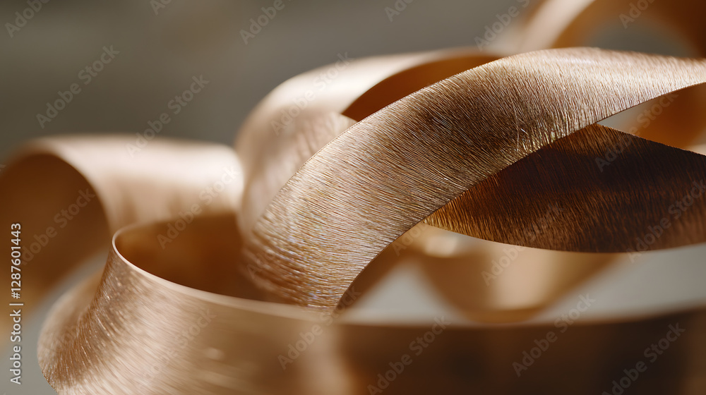 Poster close up view of a metal object featuring a curved design and intricate details on a neutral backgro