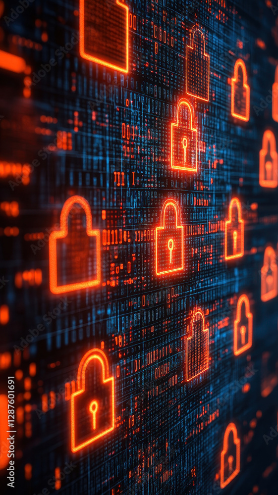 Aufkleber secure digital locks on glowing background represent cybersecurity and data protection. vibrant colo