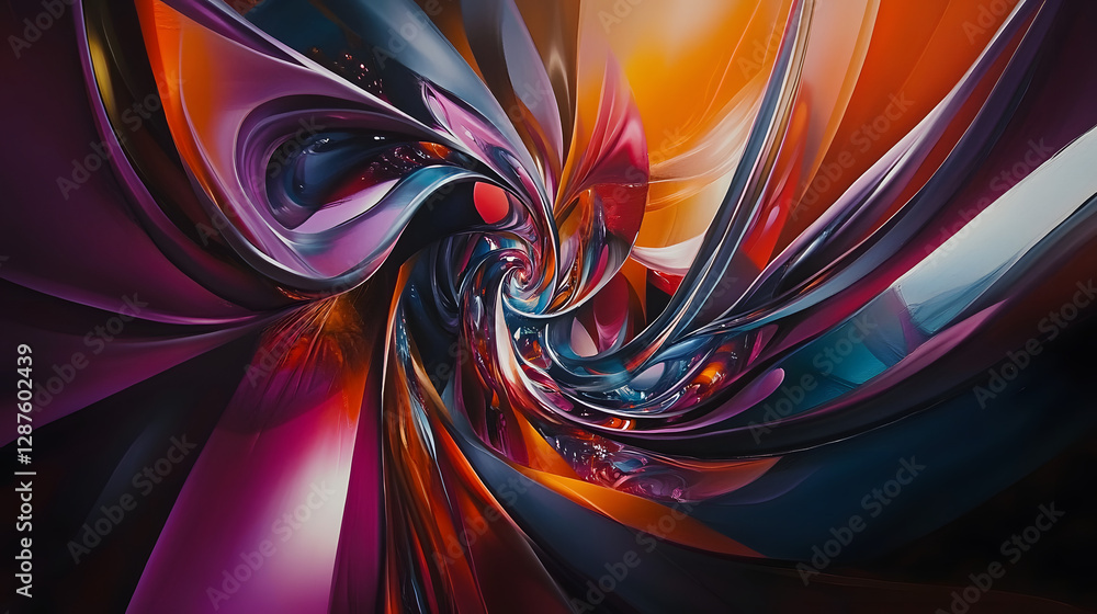 Poster colorful abstract painting featuring vibrant shapes and patterns in a dynamic composition