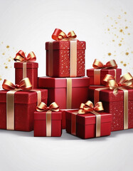 Obraz premium many red gift boxes with golden ribbon