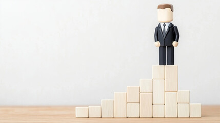 business professional standing on pyramid of blocks symbolizes success and growth