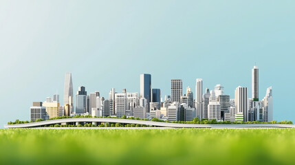 Fototapeta premium Futuristic city skyline with modern architecture and green landscape