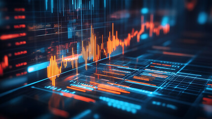 Abstract Digital Chart Representing Data Analysis and Financial Growth in Blue and Orange Tones