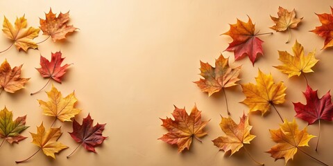 Obraz premium Autumnal Foliage Arrangement Vibrant Maple Leaves on a Warm Background, Perfect for Seasonal Designs and Fall-Themed Projects