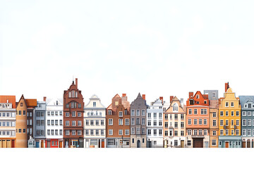 Fototapeta premium A colorful row of stylized buildings representing urban architecture.