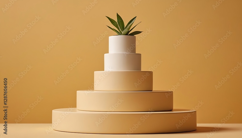 Poster yellow podium shelf or empty pedestal display on vivid yellow summer background with minimal style. 