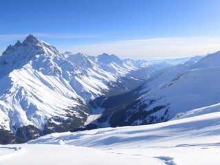 Snow-capped peaks of the Alps in Les 2 Alpes, France during winter season, nature, snow, travel