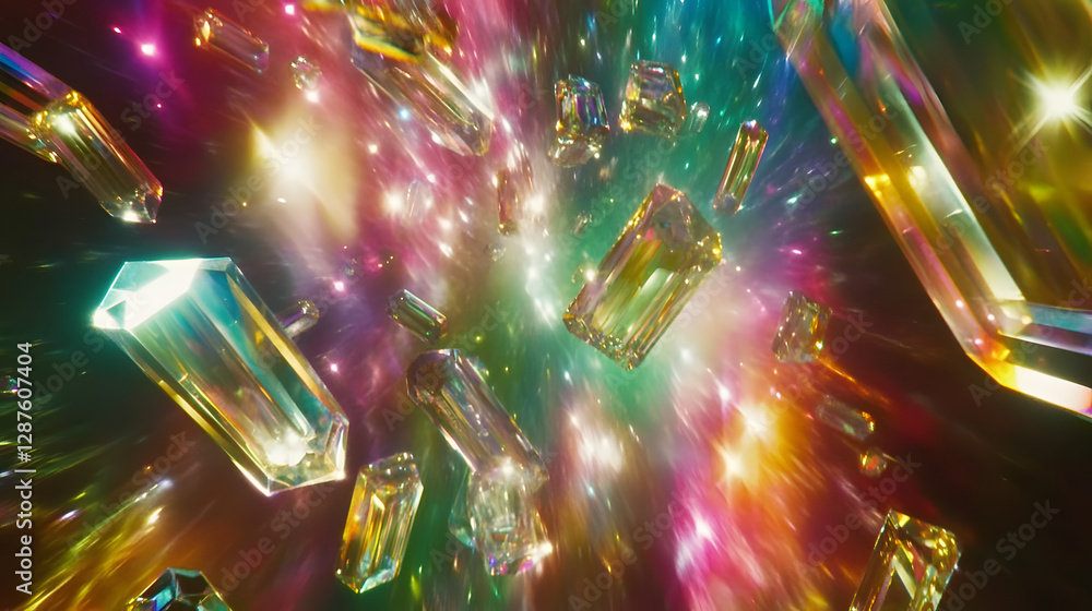 Aufkleber colorful abstract background featuring a variety of crystals with intricate textures and patterns