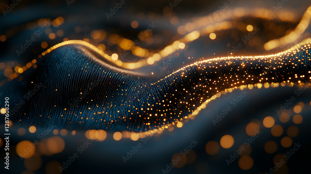 Poster close up of a gold colored object with intricate details and reflective surface