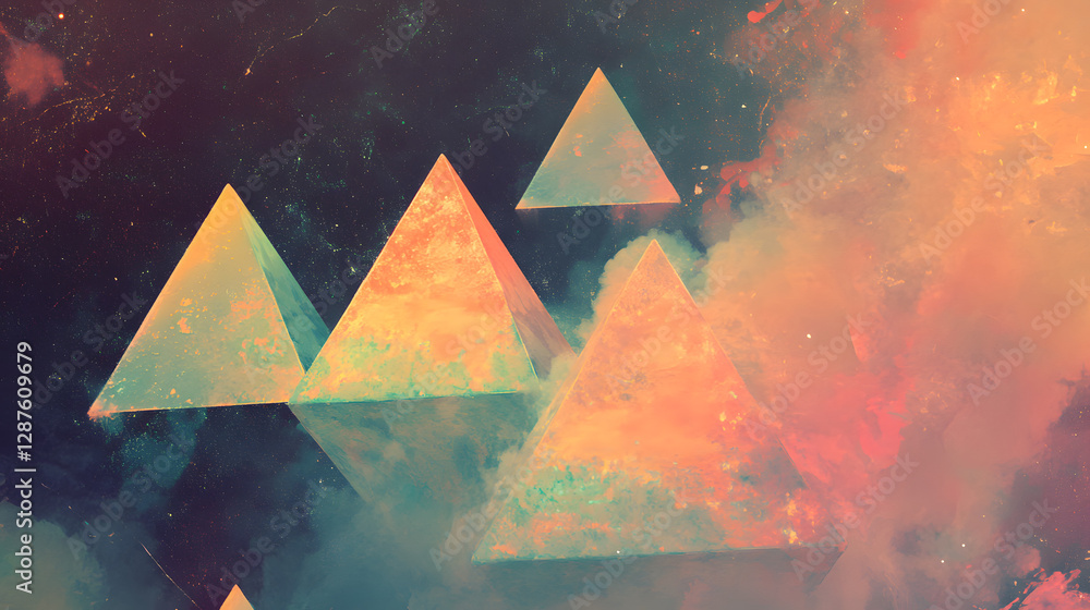 Canvas Prints triangle shape with colorful nebula background in a starry night sky