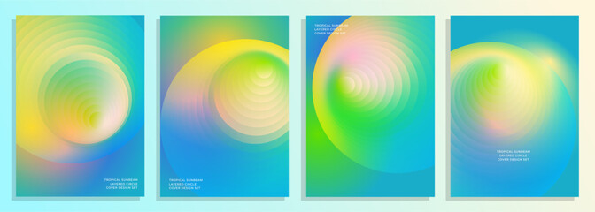abstract tropical sunbeam layered circle radial gradient cover poster background design set