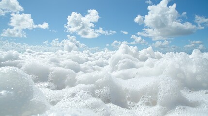 Close up foamy ocean waves with a clear blue sky. Ideal for website backgrounds or nature-related imagery
