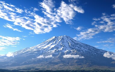 Professional stock photo of a Majestic Snow-Capped Mountain Peak Against a Blue Sky