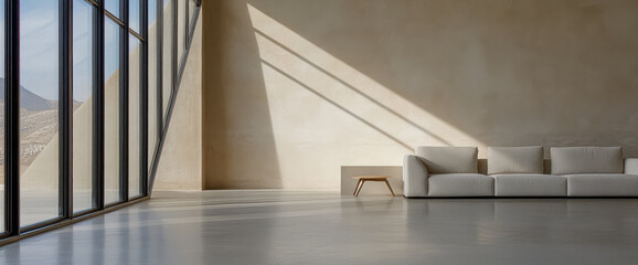Fototapeta premium Modern interior design showcasing a minimalist living room with natural lighting