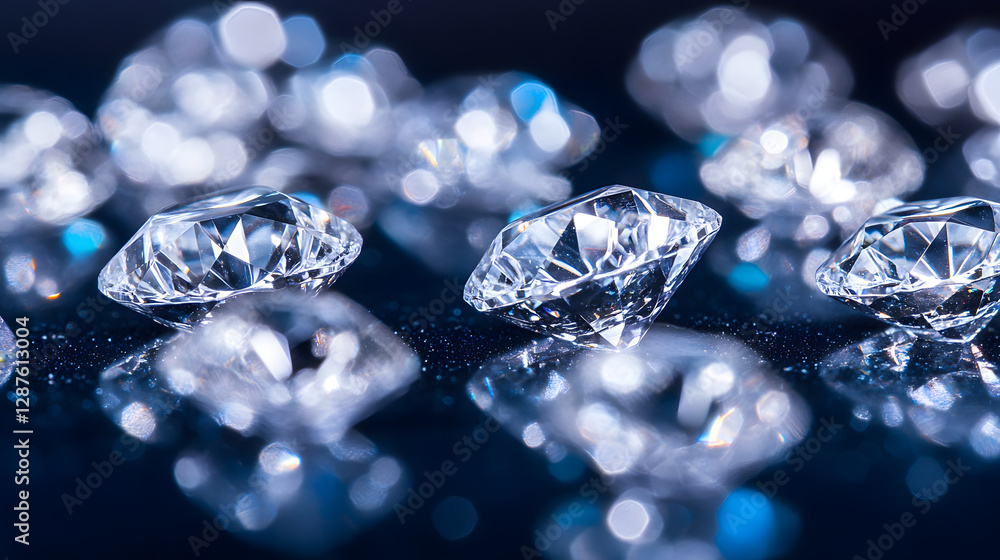 Aufkleber close up of sparkling diamonds arranged on a smooth black background for a luxurious and elegant vis