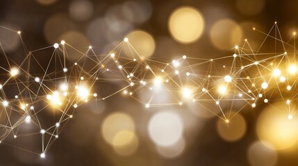 Luminous golden network connection with sparkling dots background. Based on Generative AI