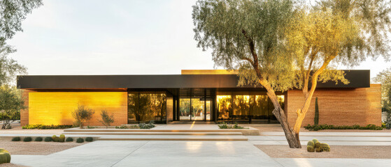 Fototapeta premium Modern architectural design showcases minimalist beauty in serene outdoor setting