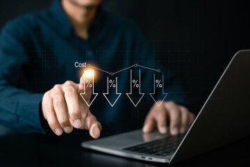 Naklejka premium Cost and Quality control, business strategy and project management concept. Person touching concept. Successful corporate strategy and management.