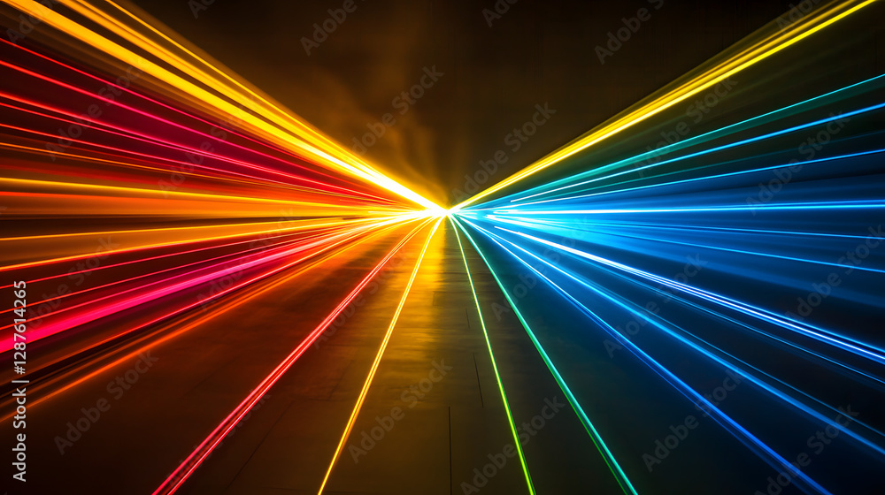 Poster long exposure light streaks creating patterns inside a dark tunnel at night