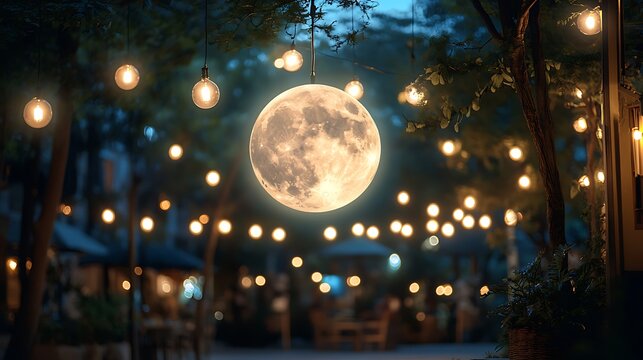 Moonlit Outdoor Cafe Evening