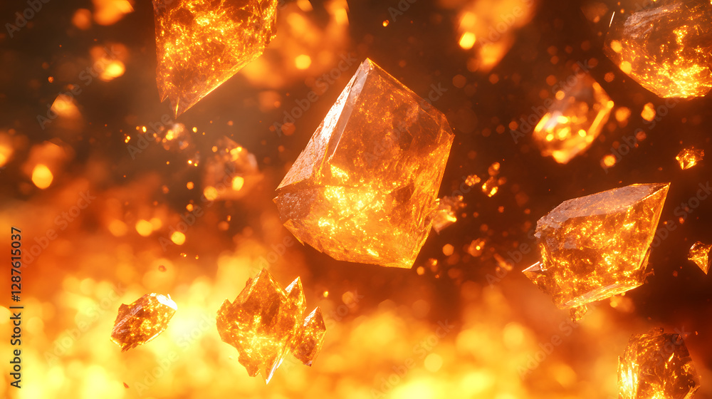 Poster group of sparkling diamonds floating gracefully in the air with a soft blurred background