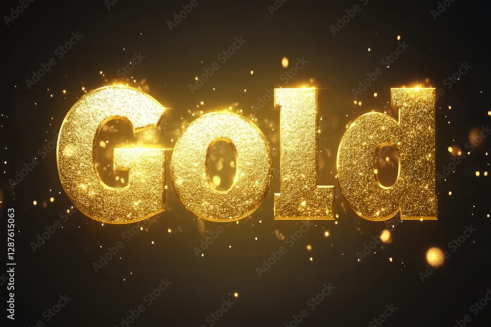 Poster gold text effect with shiny glitter and sparkles on dark background