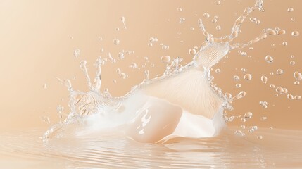Texture of clean water with splashes on beige background